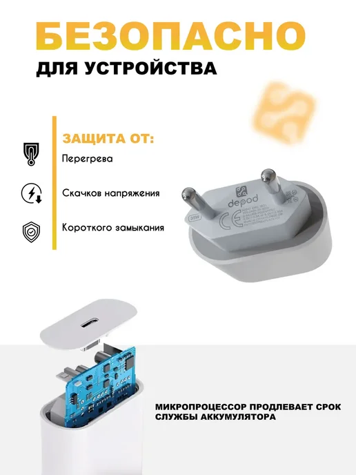 Borofone Блок питания Type-C с кабелем 1 метр, быстрая зарядка 35W, 1 м, 35 Вт, фото 4