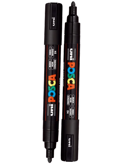 Маркеры для метки пчелиных маток Uni Posca PC-5M ( набор 5 цветов, Япония), черный, фото 2