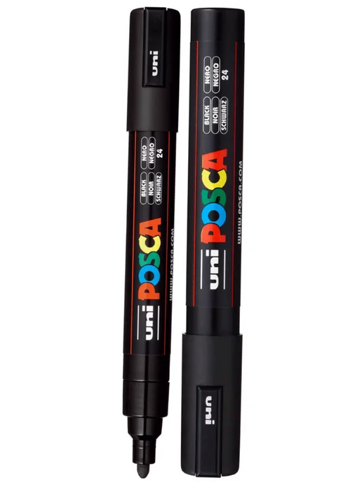 Маркеры для метки пчелиных маток Uni Posca PC-5M ( набор 5 цветов, Япония), черный, фото 3