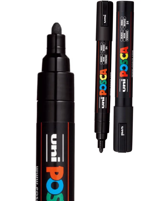 Маркеры для метки пчелиных маток Uni Posca PC-5M ( набор 5 цветов, Япония), черный, фото 4