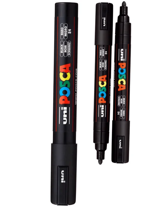 Маркеры для метки пчелиных маток Uni Posca PC-5M ( набор 5 цветов, Япония), черный, фото 5