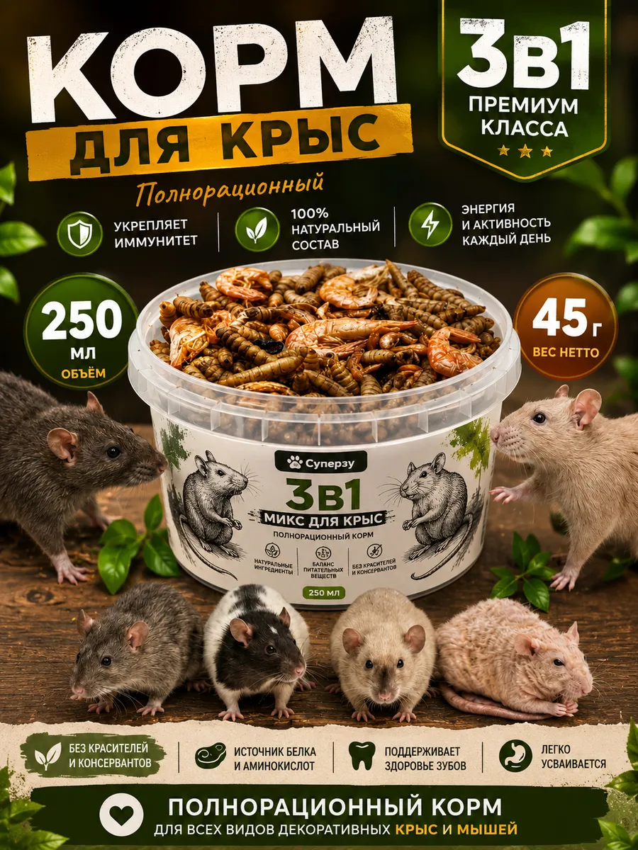 3в1 Корм для крыс хомяков лакомство 250мл