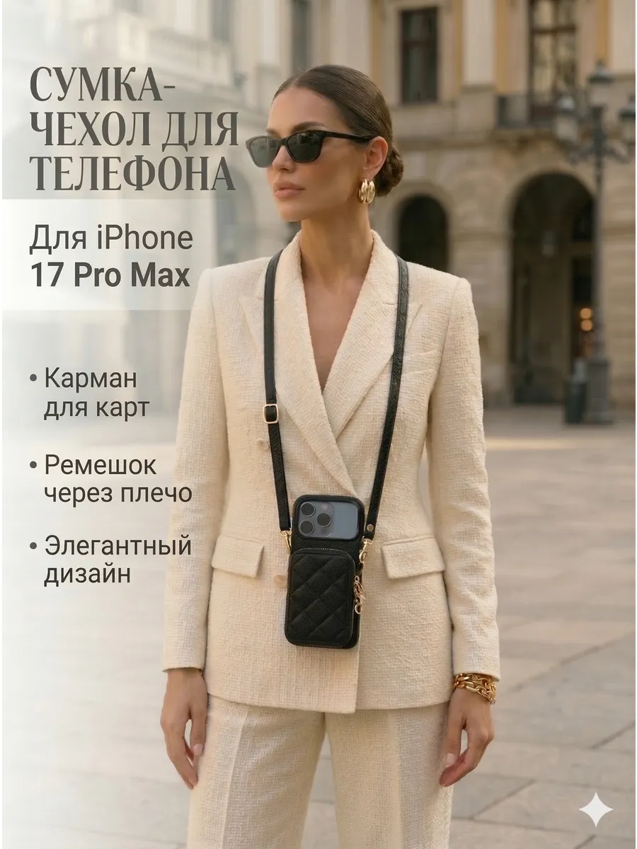 чехол сумка на Iphone 17 Pro Max на ремешке с карманом