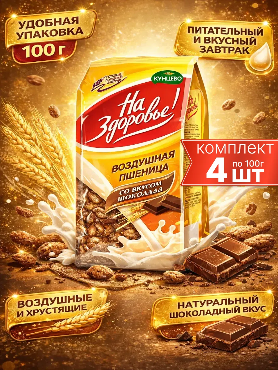 Воздушная пшеница в шоколаде 4шт по 100г