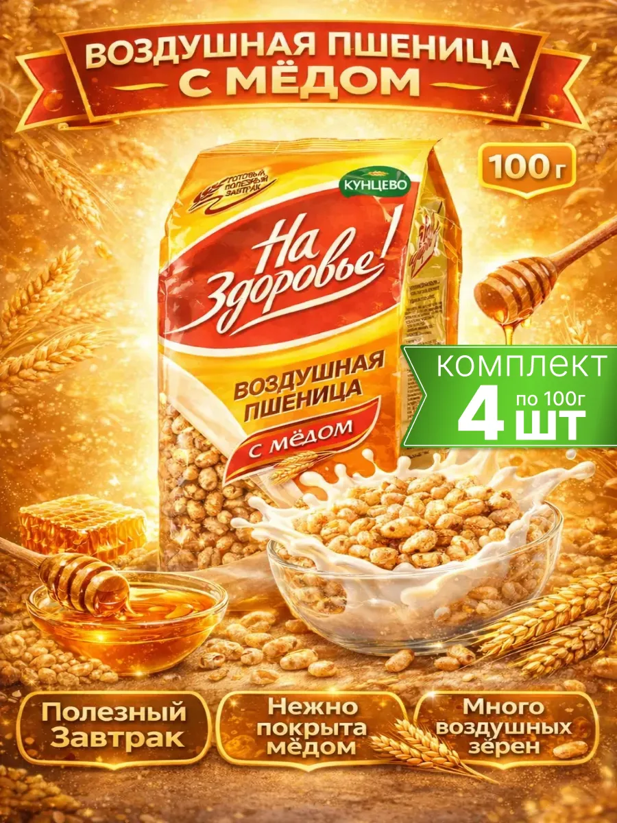 Воздушная пшеница с медом 4шт по 100г
