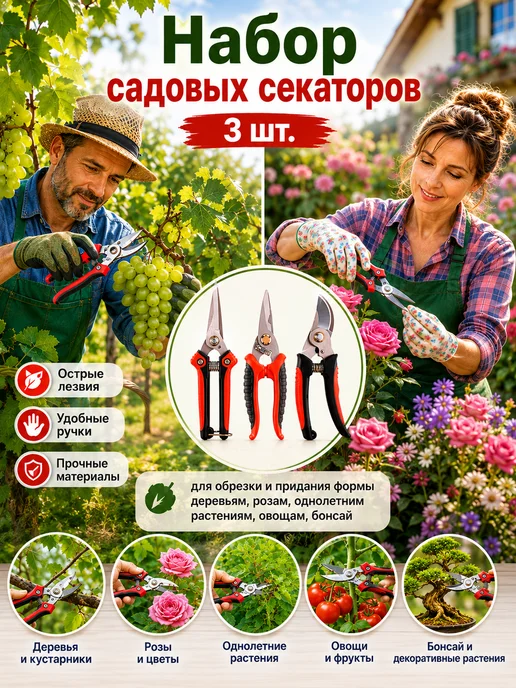 Секаторы садовые ручные набор флористические, вариант, фото 6