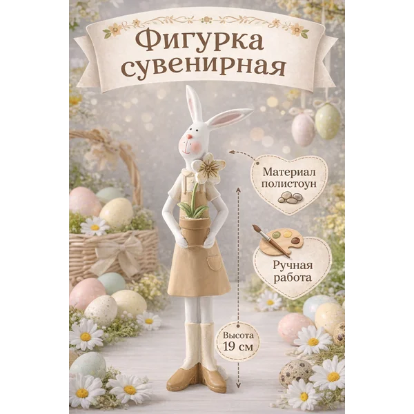 Сувенир полистоун Зайка в бежевом сарафане