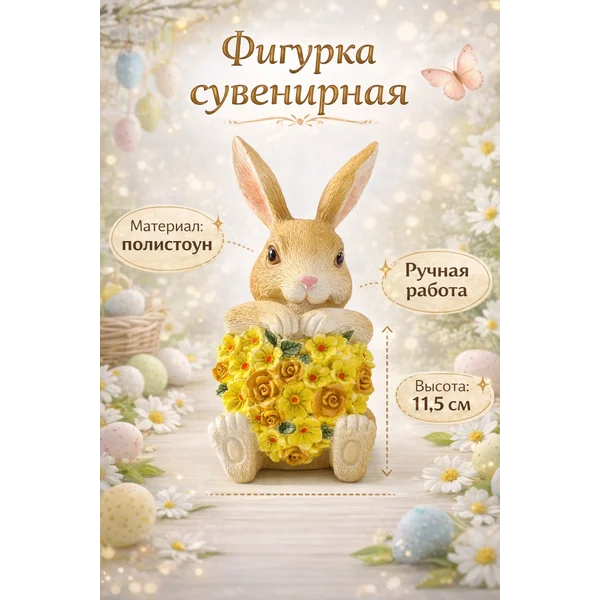 Сувенир полистоун Зайчик с жёлтым цветочным сердцем