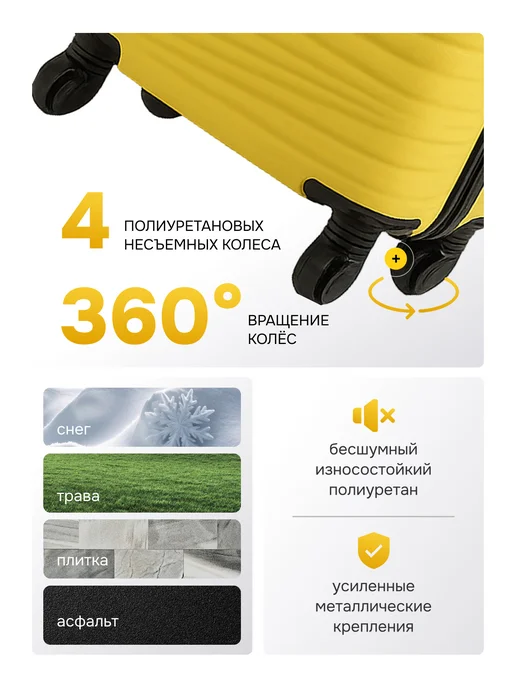 Turamella Чемодан на колесах XS ручная кладь ABS пластик желтый, желтый, фото 4
