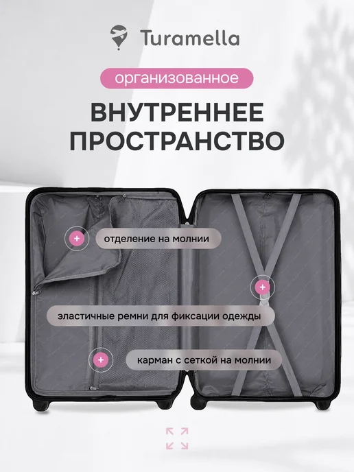 Turamella Чемодан на колесах M ударопрочный ABS пластик темно-синий, розовый, фото 2