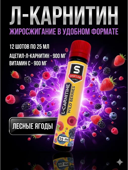 SportLine Nutrition Л-карнитин 12 шотов по 25 мл, 25 мл