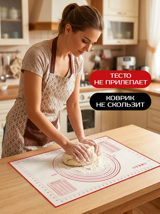 Velton Коврик силиконовый многоразовый для выпечки и раскатки теста, красный, фото 2