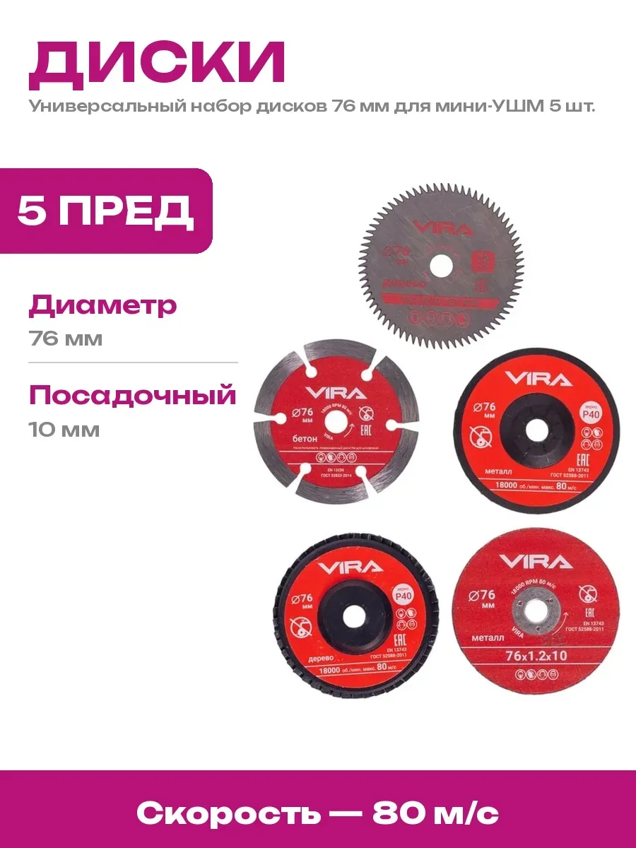 Набор дисков 76 мм для УШМ 5 предметов резка и пиление