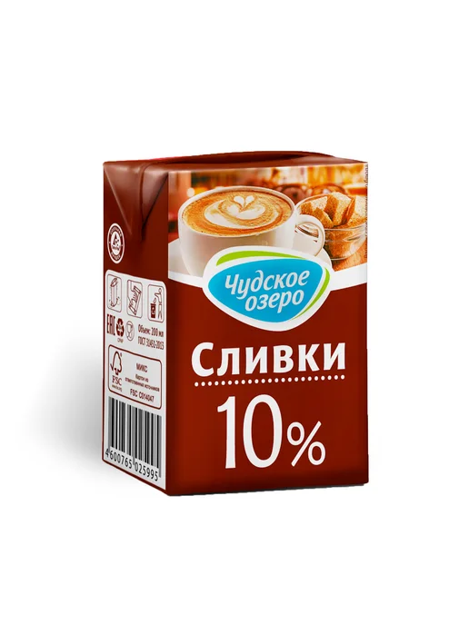 Чудское озеро Натуральные сливки для кофе и чая 10%, 27 по 0,2л, 0,2 л, фото 2