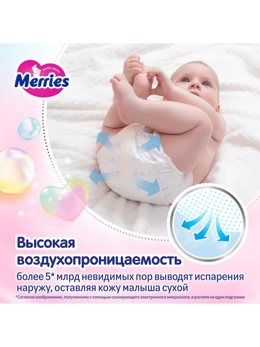 MERRIES Мериес (Merries) Подгузники для новорожденных (до 5 кг) 68 ш…, 5 кг, фото 3