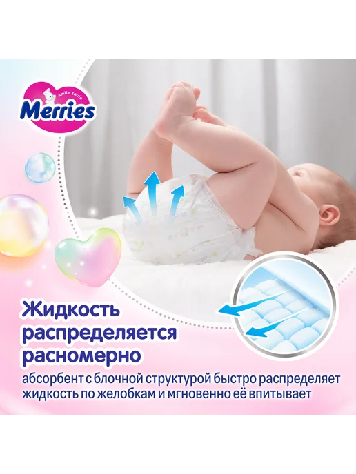 MERRIES Мериес (Merries) Подгузники для новорожденных (до 5 кг) 68 ш…, 5 кг, фото 5