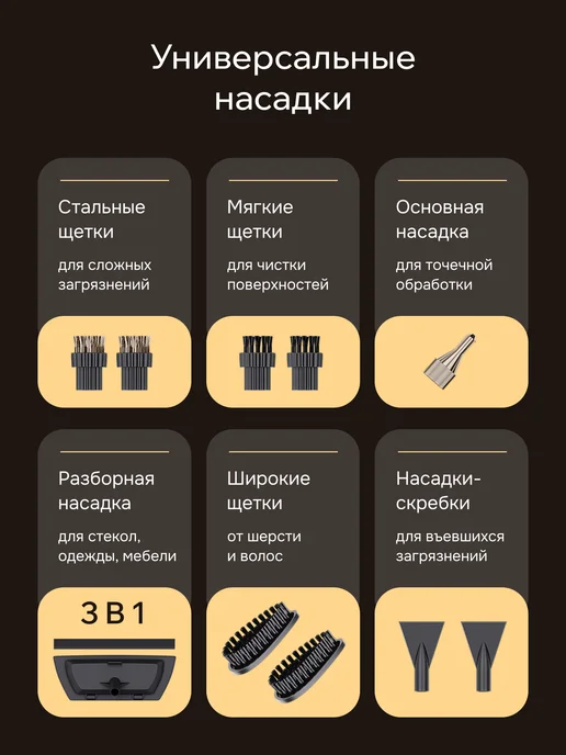 Оригинальный⠀товар Пароочиститель для дома для уборки мощный с насадками, черный, фото 3