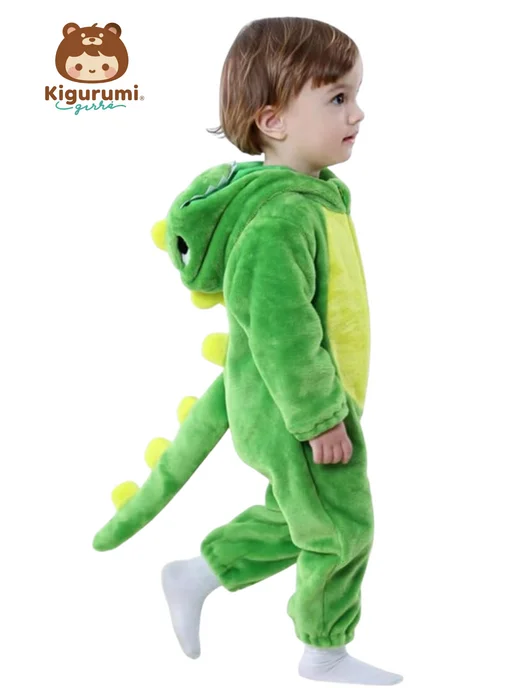 KigiRu Пижама кигуруми динозавр для детей с капюшоном костюм, зеленый