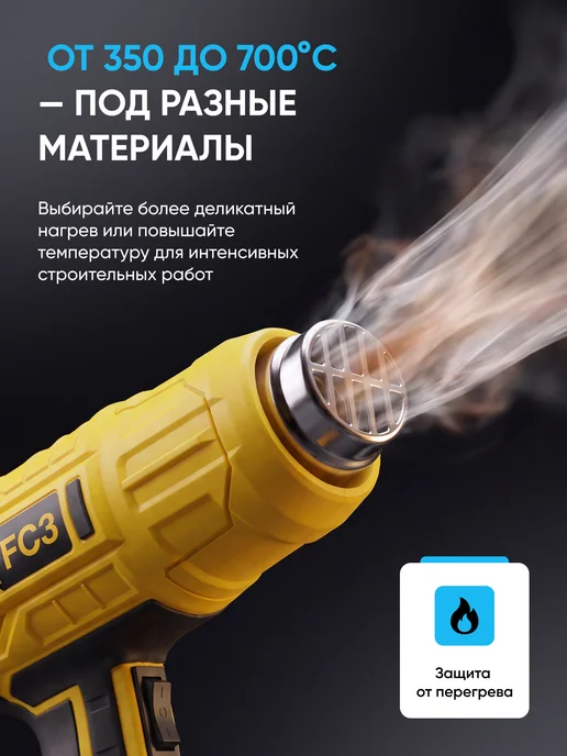 Оригинальный⠀товар Строительный фен с регулировкой температуры электрический, оранжевый, фото 3