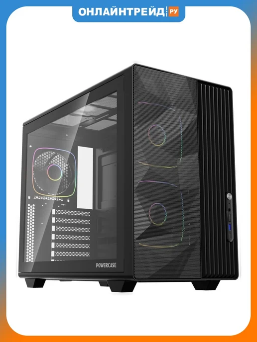Powercase Компьютерный корпус TX5 ARGB, черный, черный