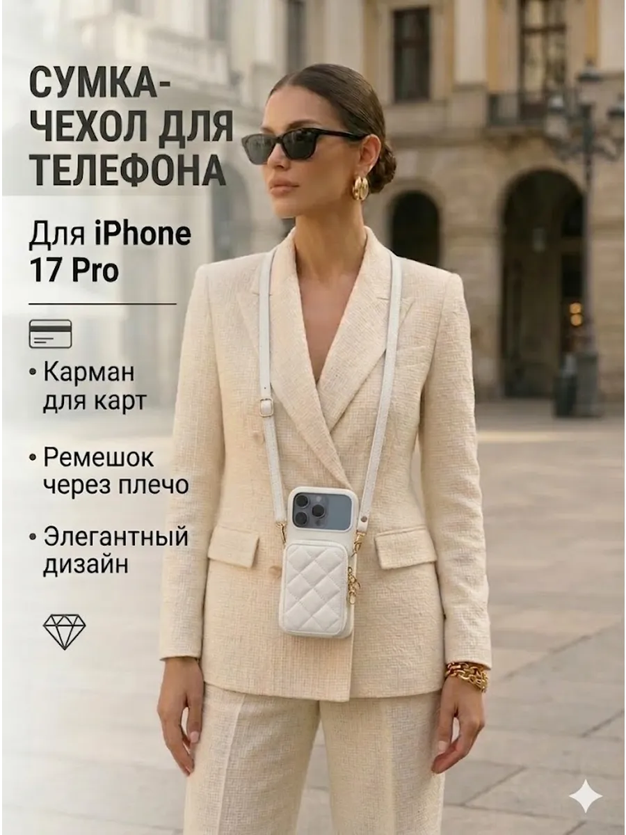 чехол для Iphone 17 Pro на ремешке с кармашком