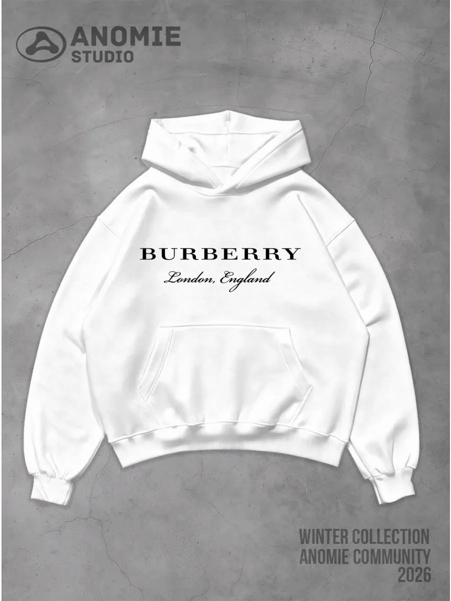Оверсайз Худи с принтом с начесом y2k Burberry