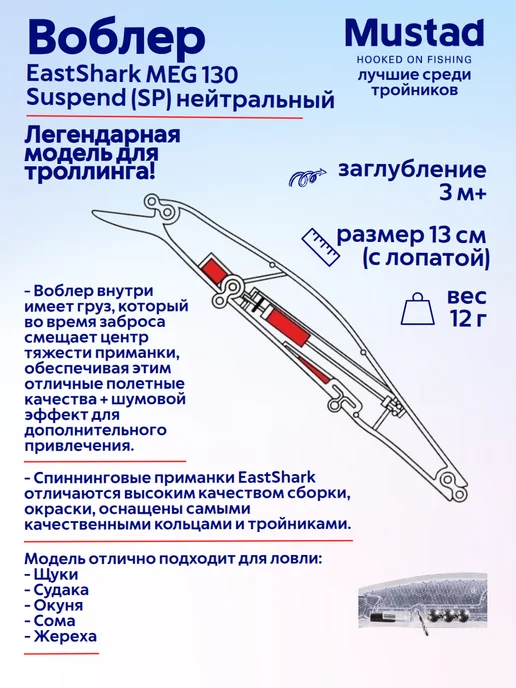 EASTSHARK Воблер для ловли щуки на спиннинг Meg 130SP 006, голубой, фото 2