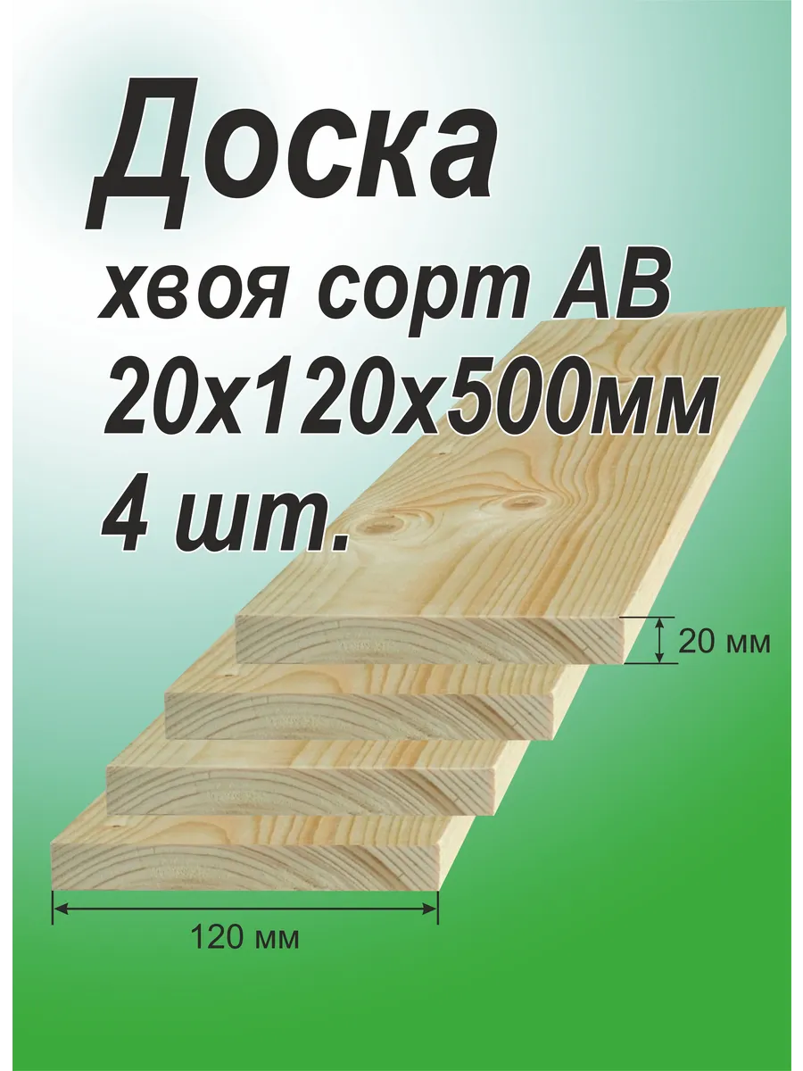 Доска строганная 20х120х500 мм, 4 шт. Хвоя сорт АВ,