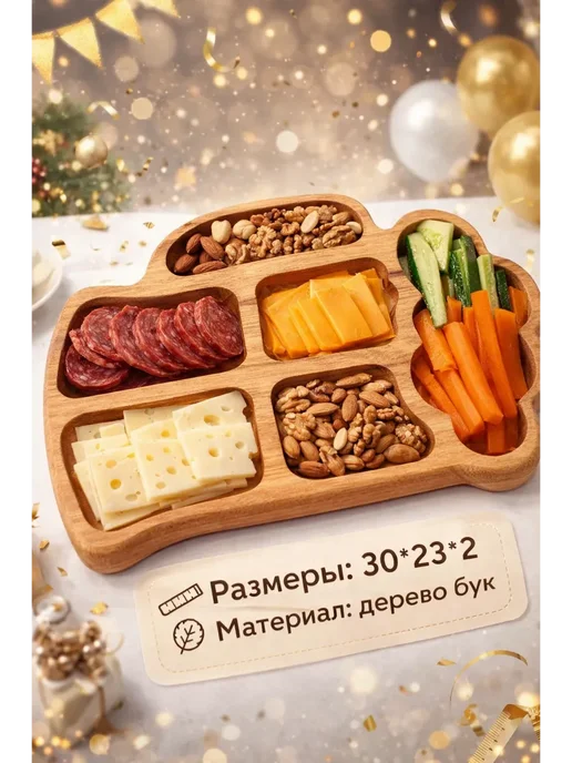 лакси Менажница деревянная для закусок пивная тарелка, бежевый, фото 3