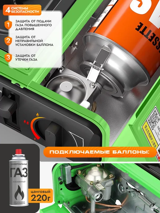 АТ Походная газовая плита туристическая с кейсом, зеленый, фото 5
