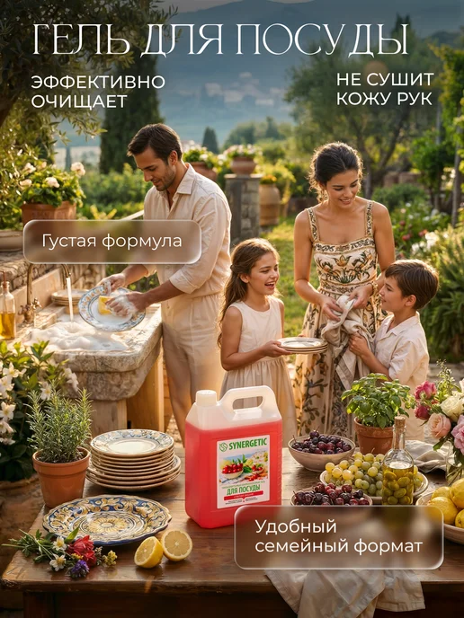 SYNERGETIC Средство для мытья посуды, Спелая вишня, 5 л, 5 л, фото 2