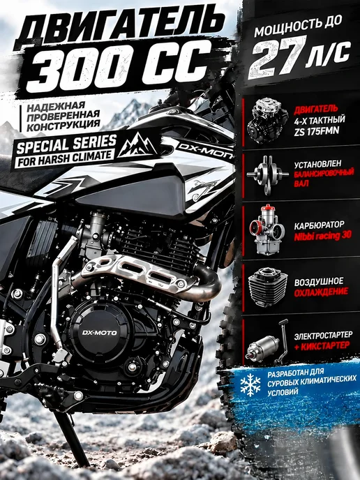 EX-MOTO Мотоцикл Эндуро Кроссовый PANTHER 300 кубов Баланс.Вал, черный, фото 2