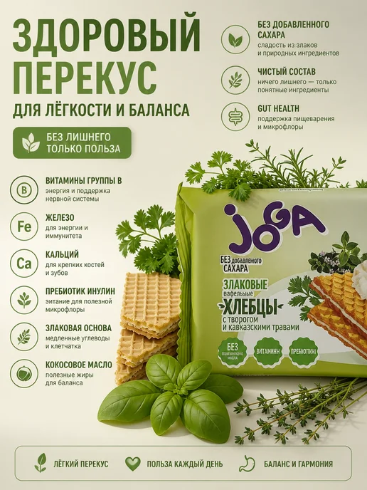 ТМ JOGA злаковые вафельные хлебцы с творогом и кавказскими травами, вариант, фото 2