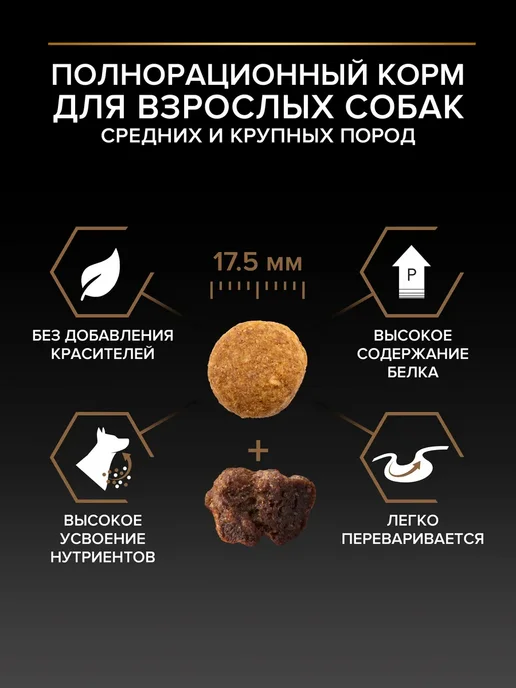 Сухой корм PRO PLAN для собак, крупные, средние, говядина, 10,1 кг, фото 4