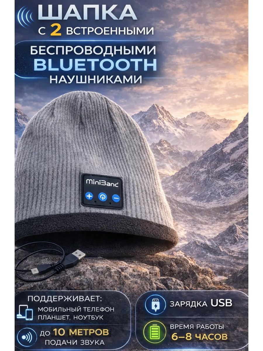 Шапка c 2мя встроенными беспроводными Bluetooth наушниками