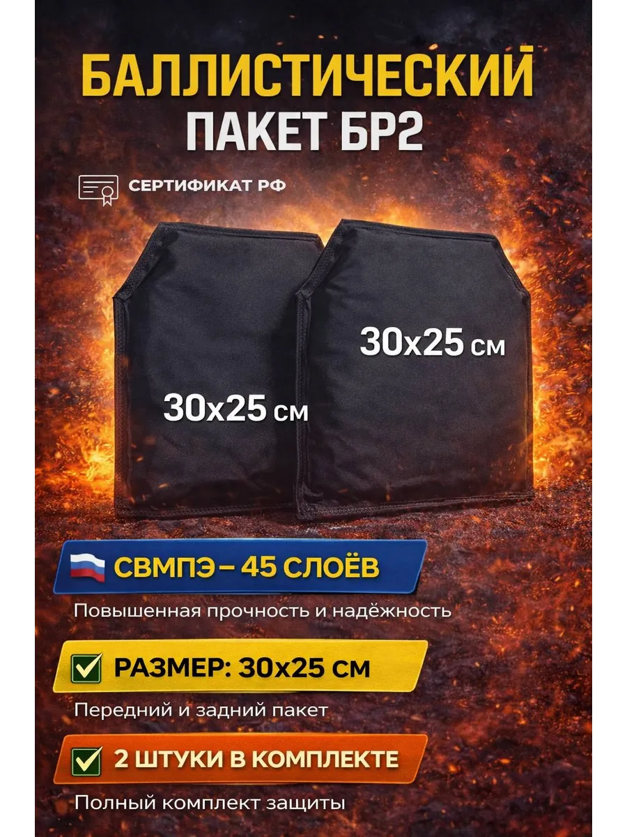 Баллистический пакет СВМПЭ для бронежилета Бр 2 2шт.
