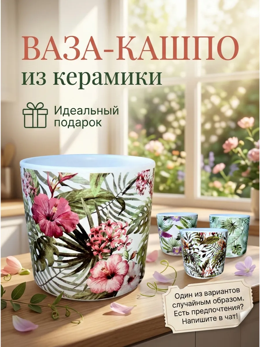 Ваза-кашпо керамическая Экзотические цветы декор