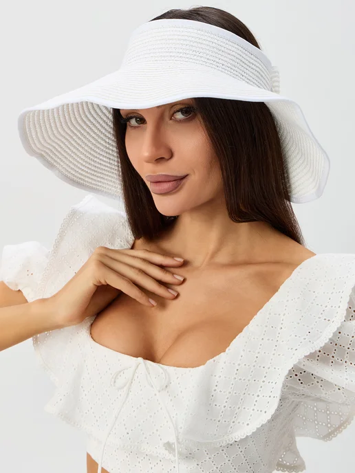 A-Store Козырек от солнца на голову белый плетеный, белый