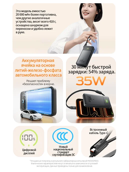 Movespeed Пауэрбанк для телефона ccc 20000 мАч 35 Вт power bank 20000, 20000 мАч, 35 Вт, фото 2