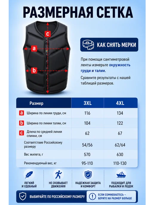 Jeanology Спасательный плавательный жилет из неопрена 95-130 кг, 130 кг, фото 2
