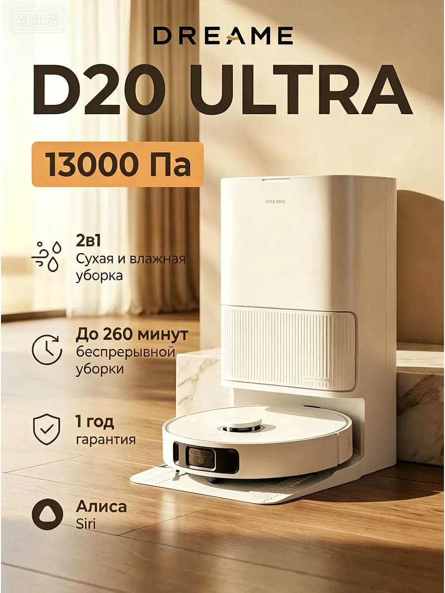 Робот-пылесос D20 Ultra, 13 000 Па, 2-в-1
