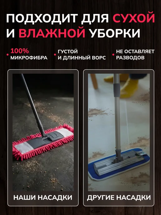 Dora Насадки для швабры плоской на липучке 2 шт, 2 шт, фото 6