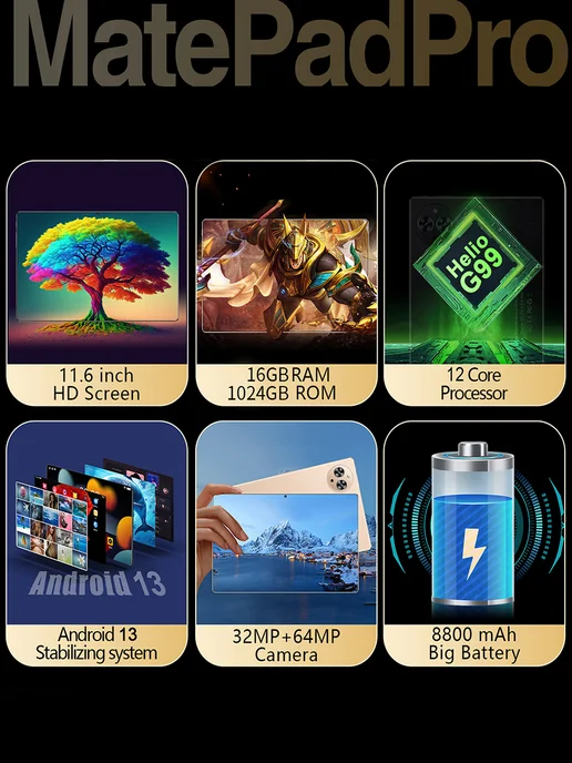 VOVE Игровой планшет Pad Pro, 12 ядер, память 16 ТБ + 1024 ТБ, 16 ТБ, 1024 ТБ, фото 3