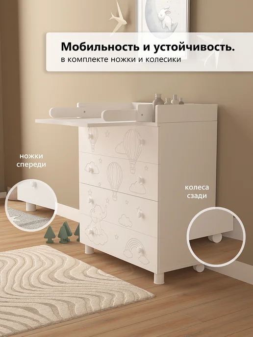 Джунгли мебели Комод пеленальный Lolo Mode Слоник, белый, фото 4
