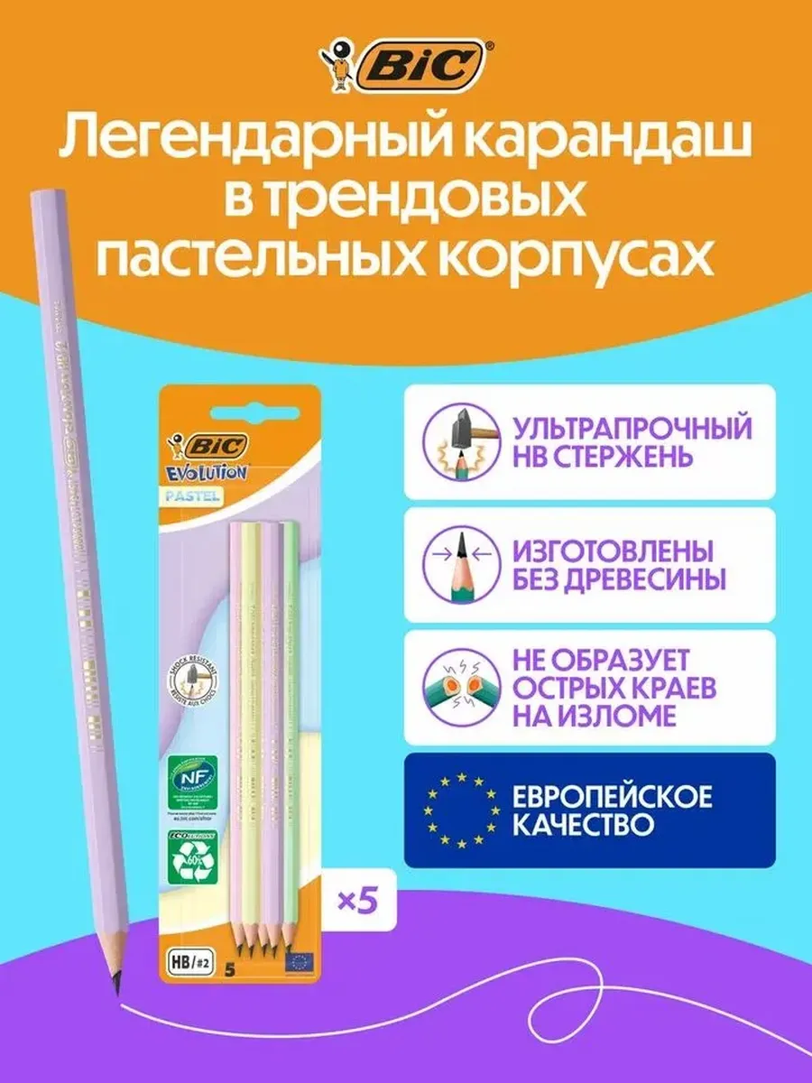 Чернографитовый карандаш с ультрапрочным грифелем 5шт