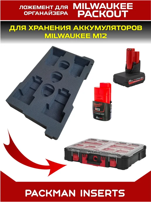 packman inserts set#6 Ложемент для хранения аккумуляторов MILWAUKEE M12, вариант