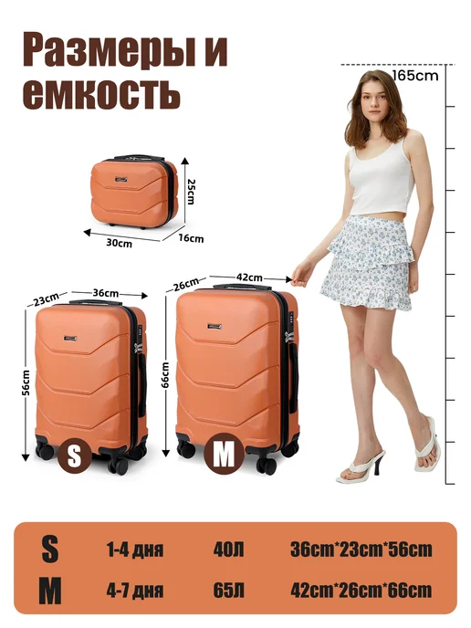 Чемодан M большой вместимостью практичный набор, 65л, 65 л, фото 6