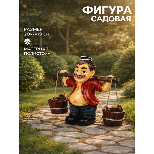 Садовая фигура из полистоуна «Дедушка с ведрами»