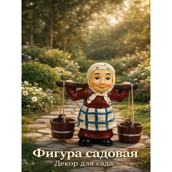 Садовая фигура из полистоуна «Бабушка с ведрами»