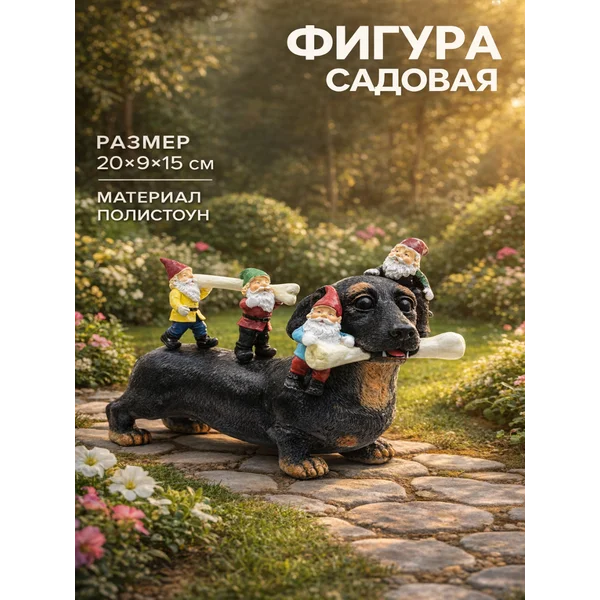 Садовая фигура из полистоуна «Такса с гномами», 20×9×15 см